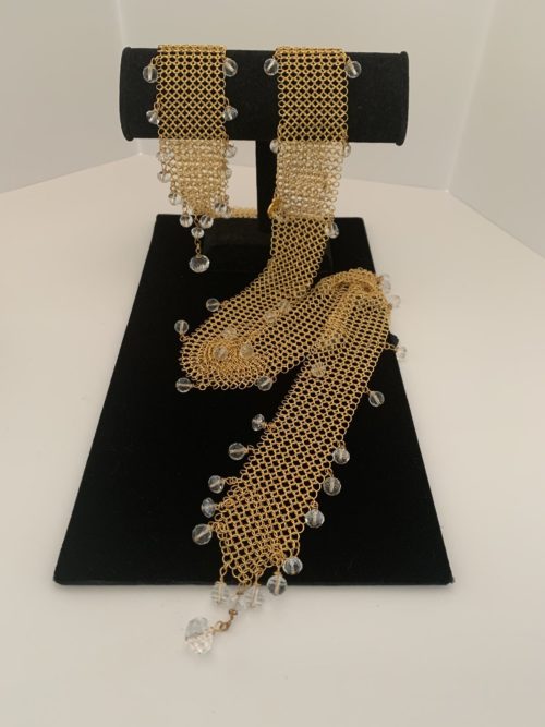 Night At The Opera Gold Mesh Necklace with Crystal Beads