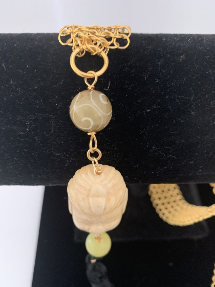 Chain Maille + Jade Buddha Tassel Necklace, Lariat, Scarf, Belt