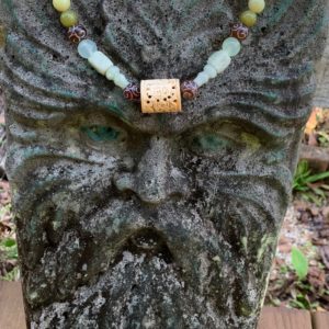 Genuine Jade and Decorative Carved Bone Necklace