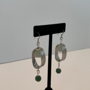 Silver Oval Earrings with Light & Dark Jade Drop