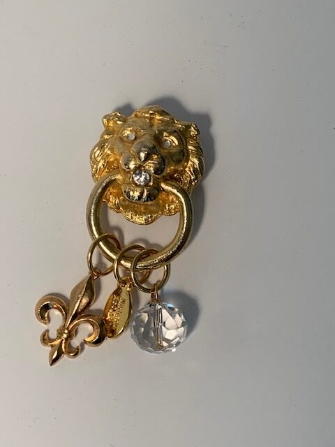 Gold Royal Lion Knocker Pin with Fleur de Lis