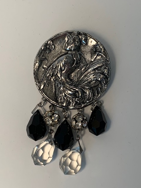 Art Nouveau Antique Silver / Bird Lady Broach