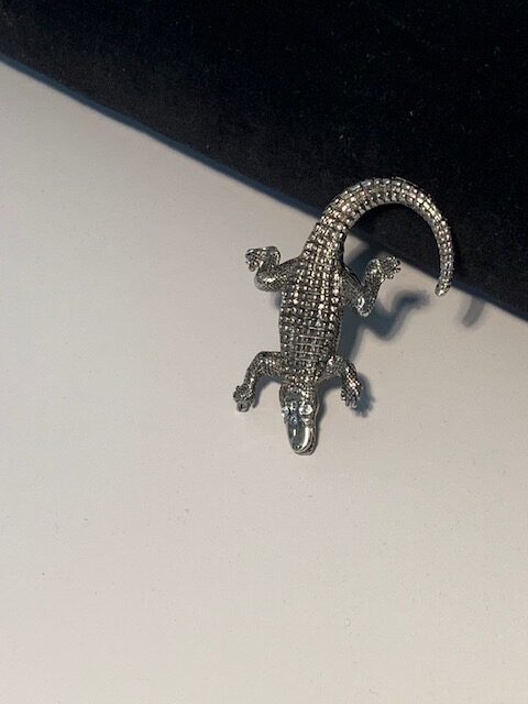 Alligator Pin With Swarovski Crystal Eyes – Antique Silver or Gold