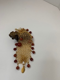 Gold Mesh Bracelet with Jasper, Cornelian and African Amber Stones