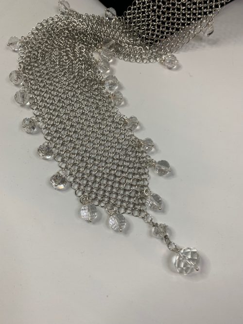 Night At The Opera Silver Mesh Necklace with Crystal Beads
