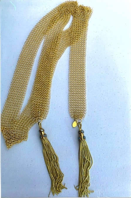 Gold Mesh Tassel Necklace Lariat With Moonstones