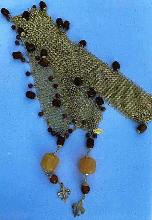 Gold Mesh Chain Maille Necklace/Scarf/Belt - African Amber