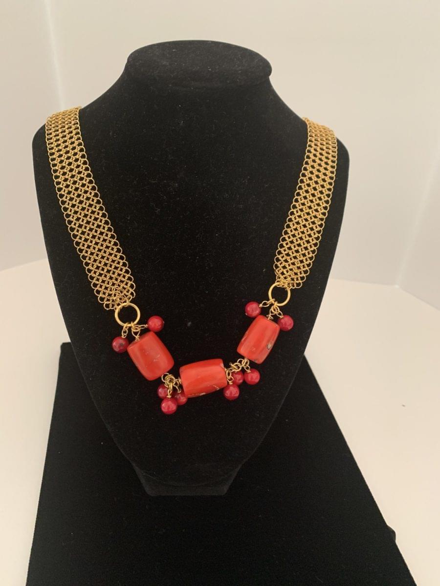 Coral Mesh Gold Necklace
