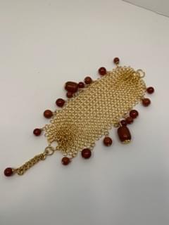 Beautiful Gold Mesh Bracelet adorned with Jasper, Cornelian and African Amber Stones