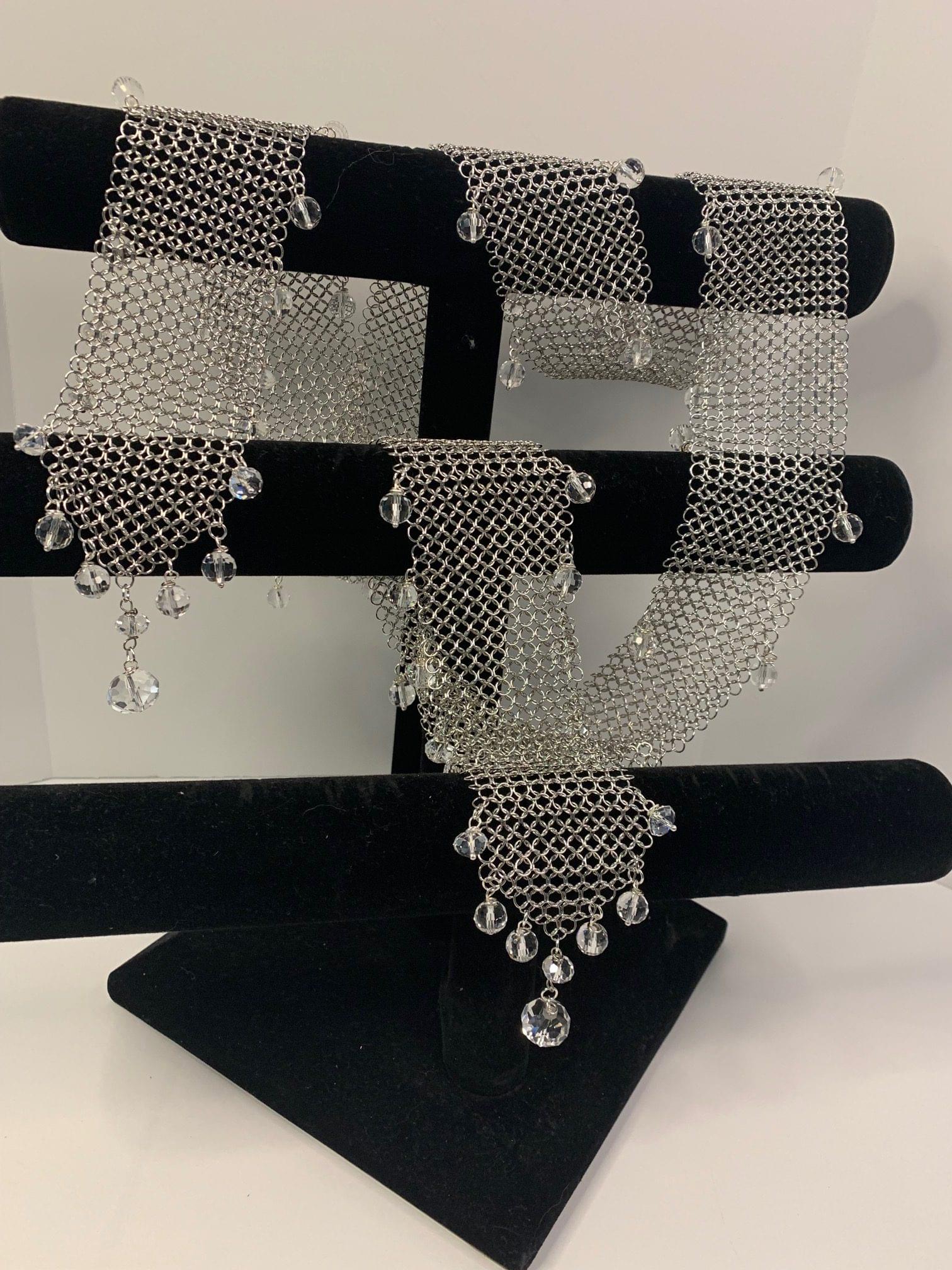 Night At The Opera Silver Mesh Necklace with Crystal Beads