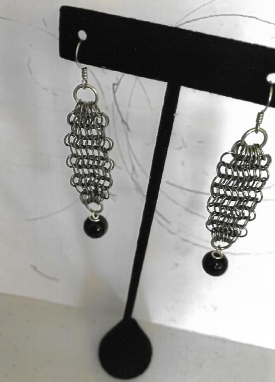 Antique Silver Earrings with Single Genuine Black Onyx