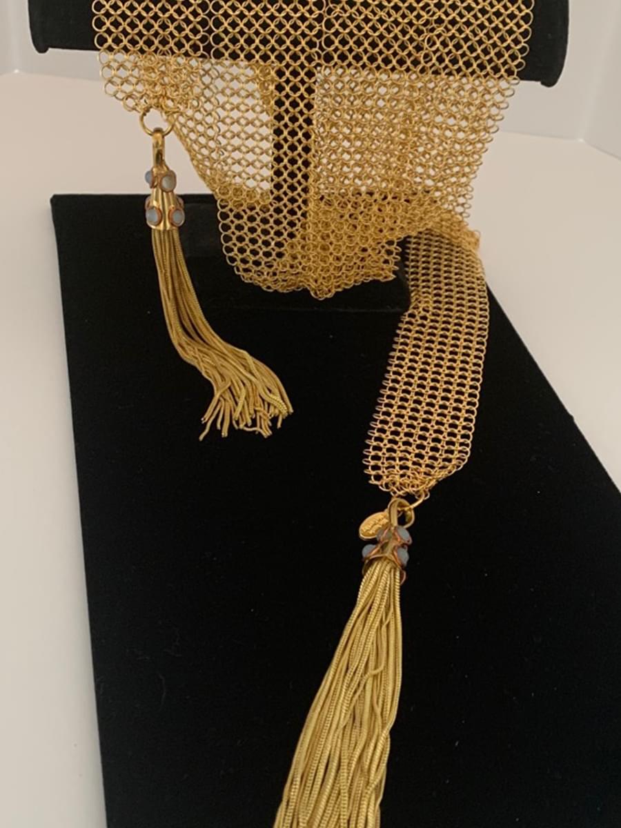 Gold Mesh Tassel Necklace Lariat With Moonstones
