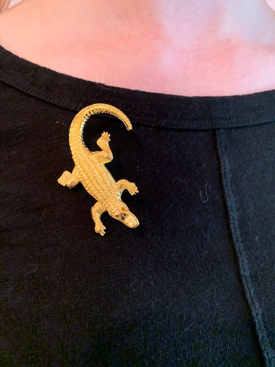 Alligator Pin With Swarovski Crystal Eyes – Antique Silver or Gold